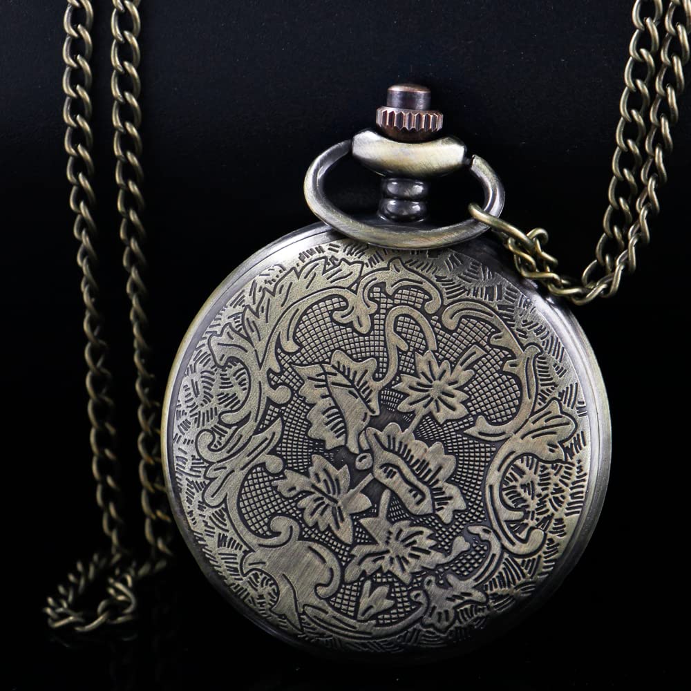 Tiong Pocket Watch Hollow Blue Star Design Roman Numerals Quartz with Chain Christmas Birthday Gifts