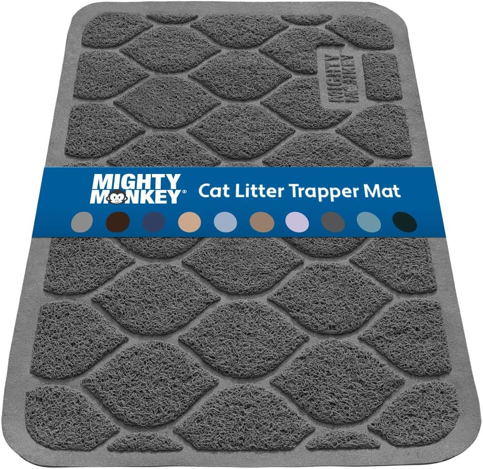 Mighty Monkey Waterproof BPA Free Cat Litter Box Trapping Mat, Easy Clean Floors, Textured Backing, Soft on Sensitive Kitty Paws, Cats Accessories, Less Waste, Stays in Place, 35x23, Graphite