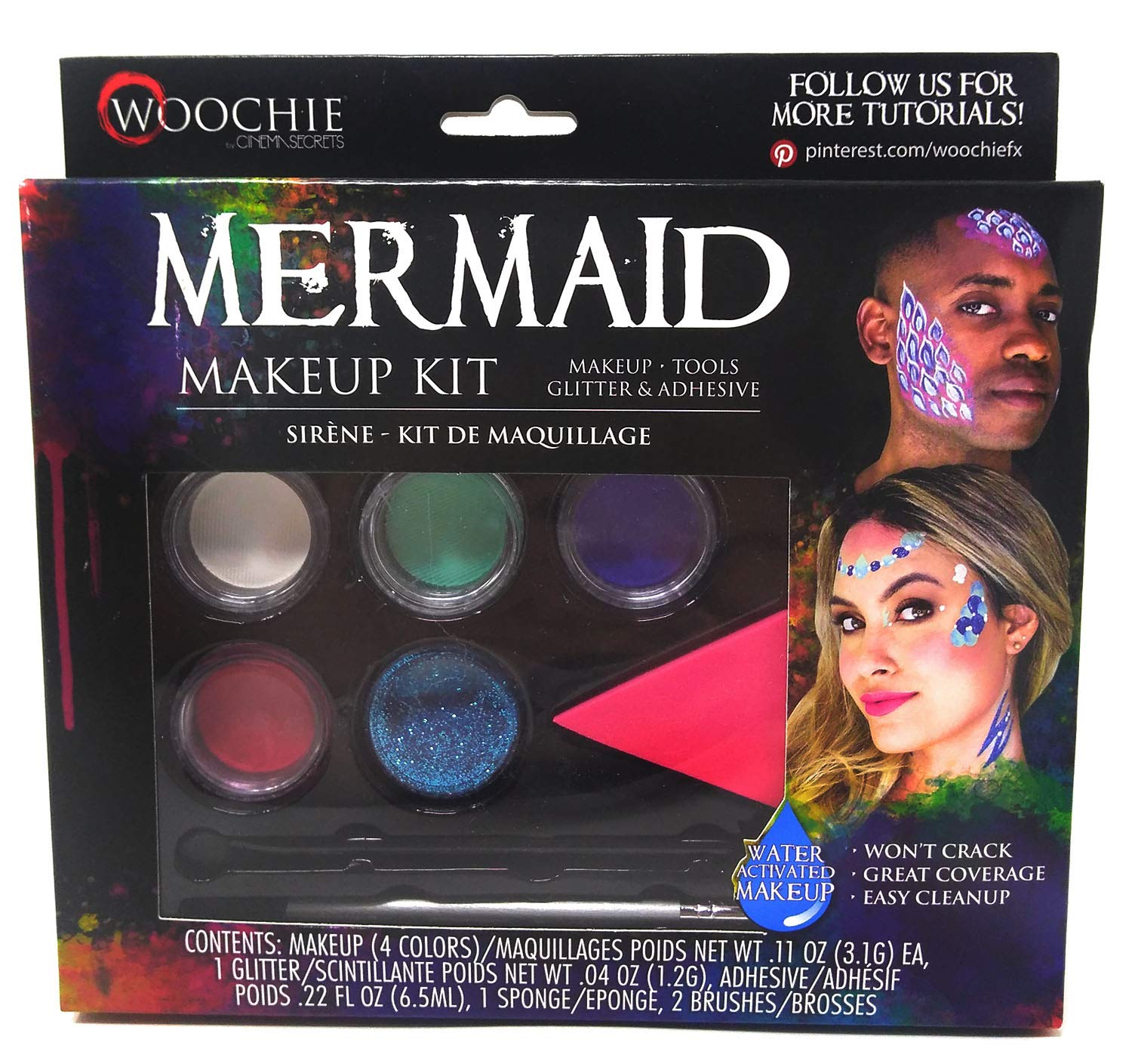 Woochie Water Activated Makeup Kit - Professional Quality Halloween and Costume Makeup - Mermaid