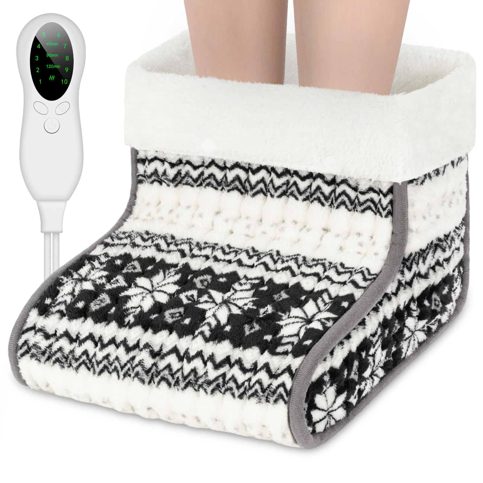 Biutee Foot Warmer with 10 Temperature Levels, Electric Feet Warmer with Washable Inner Lining, Fast Heating Foot Heater for Christmas, Electric Heater with Timing Settings, Blackwhite