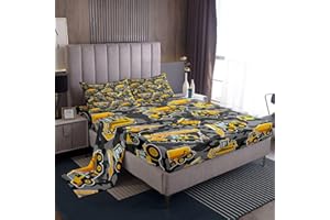 Kids Cartoon Excavator Fitted Sheet Vehicles Truck Car Bedding Set for Boys Toddler Machinery Bulldozer Bed Sheet Set Constru