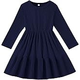 Neutocd Toddler Baby Girl Long Sleeve Dress Knit Sweater Tiered Fall Winter Casual Solid Textured Little Girls Dress
