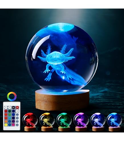 Lampada Notturna Axolotl A Sfera Di Cristallo - 16 Colori, Telecomando, 3D