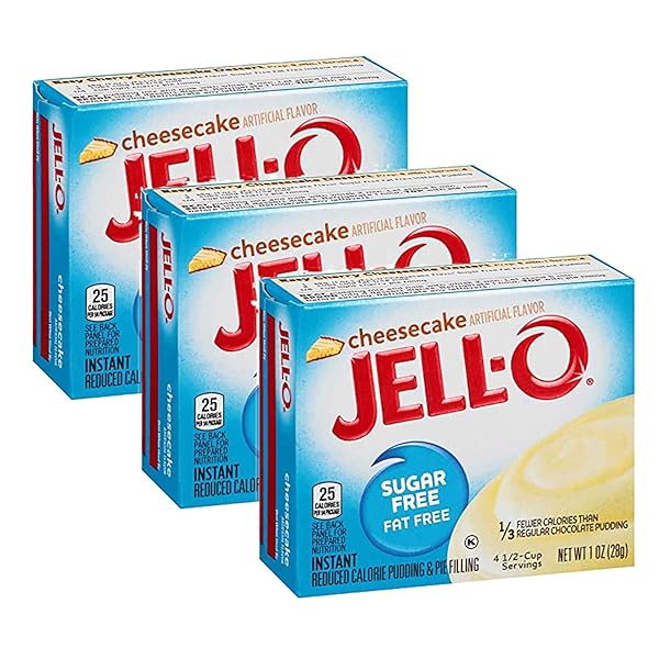 JELL-O SUGAR FREE INSTANT PUDDING & PIE FILLING, CHEESECAKE FLAVORED, FAT FREE, QUICK & EASY DESSERT, 1 OZ (PACK OF 3)