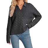 Amzdora Womens Oversized Cable Knit Sweater Fall Fashion 2026 Lapel V Neck Chunky Pullover Tops Causal Winter Outfits