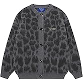 Aelfric Eden Leopard Print Cardigan Sweaters for Women Oversized Cheetah Y2k Crewneck Button Down Long Sleeve Cardigans