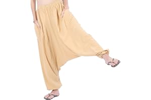 CandyHusky 100% Cotton Hippie Gypsy Boho Baggy Pants Harem Pants for Men Women Yoga Pants Aladdin Pants One Size Fits Most