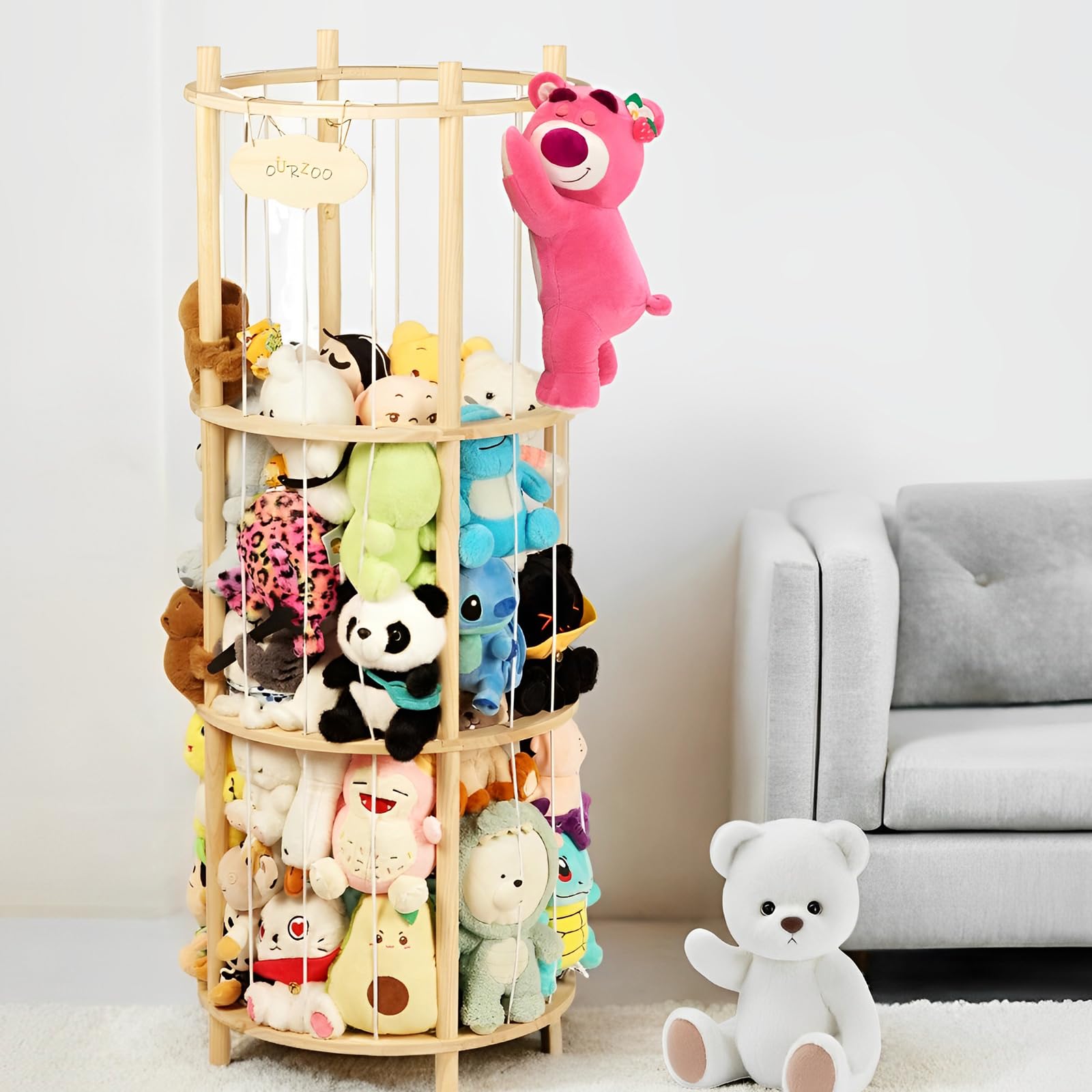 Photo 1 of Viyuse Stuffed Animal Zoo Storage Extra Large Wooden Stuffed Animal Holder Soft Toy Organizer Nursery Zoo Cage Plush Stuffed Toy Cage Kids Playroom Bedroom Decor Display Corner Round