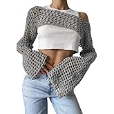 KEOMUD Crochet Crop Tops for Women Y2K Going Out Top Hollow Out Knit Bikini Beach See Through Cover Ups Fashion