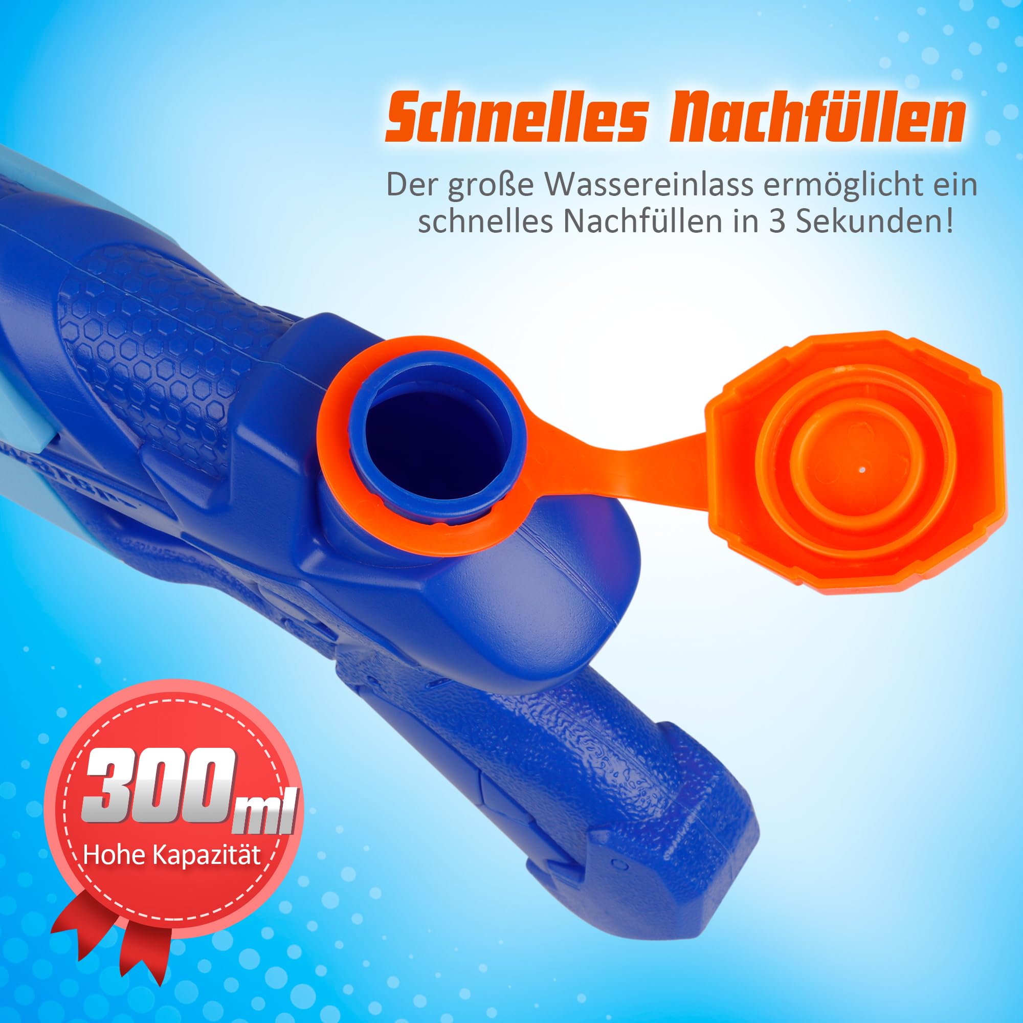 D-FantiX Wasserpistole für Kinder Erwachsene, 2 Stück Wasserpistolen 300ML Super Squirt Guns Wasser Soaker Blaster Große Reichweite bis zu 10 Meter Wasserspritzpistole Spritzpistole für Sommer 4