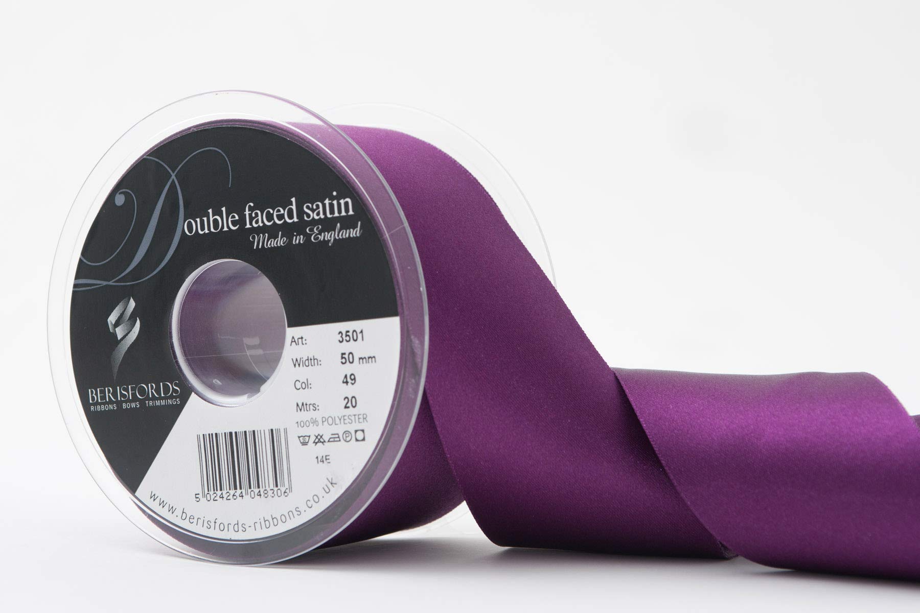 Berisfords 3501 50mm 49 Plum Double Satin Ribbon x 20mtr, 50 mm