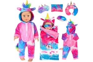 18 Inch Doll Clothes-6 Pcs Colorful Unicorn Sleeping Bag Dolls Accessories Fit for 18 inch Dolls,16-18 inch Baby Doll(No Doll