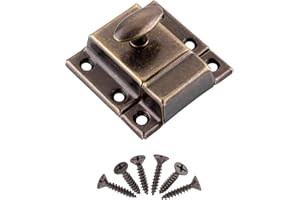 UNIQANTIQ HARDWARE SUPPLY Large Stamped Antique Brass Cabinet Door Latch - 2 1/8" × 2 1/8" - Spring Loaded Cupboard Door Latch with Oval Turn - Vintage Cabinet Hardware | UA-140-LAB (1)