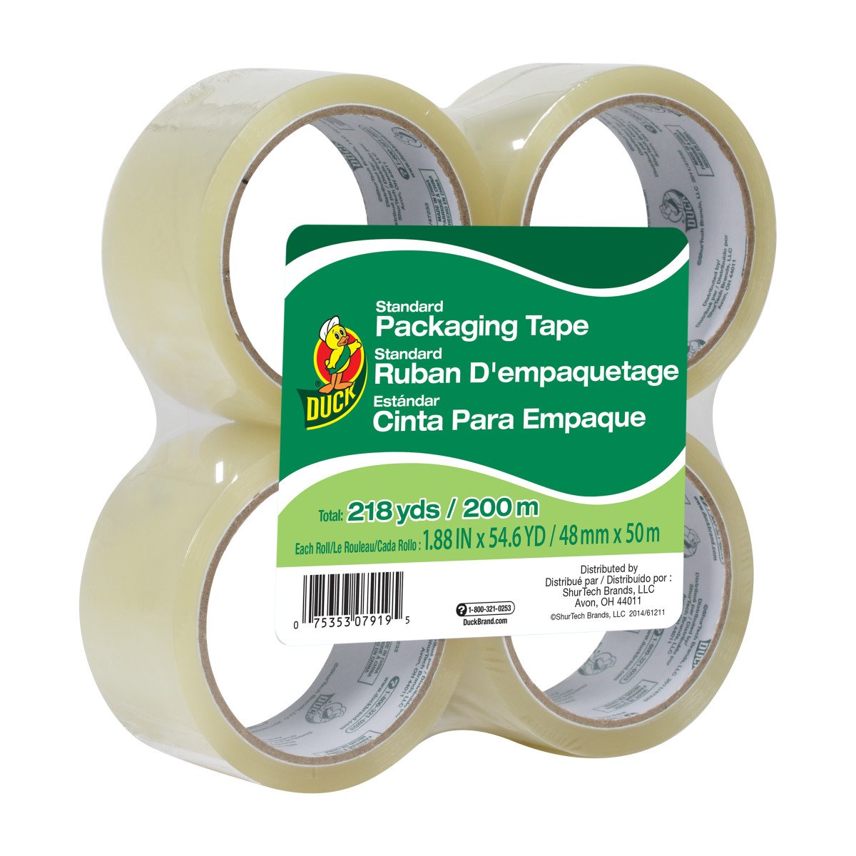 Photo 1 of Duck Brand Standard Packing Tape Refill, 4 Rolls, 1.88 Inch x 55 Yard, Clear (240238)