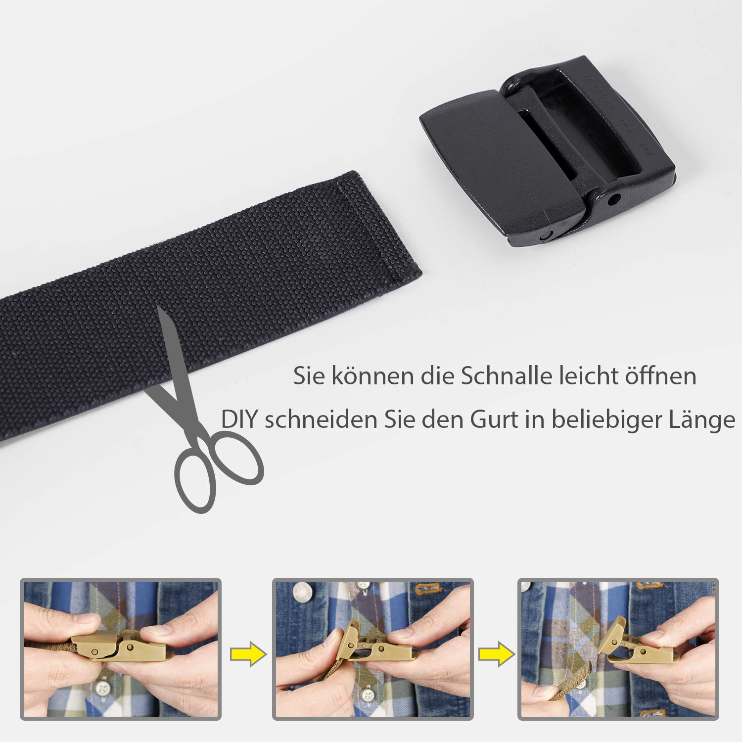 JasGood Herren Gürtel Nylon Stoffgürtel Verstellbarer Wasserdichte Taktische Gürtel mit YKK Kunststoff Schnalle Länge 125cm