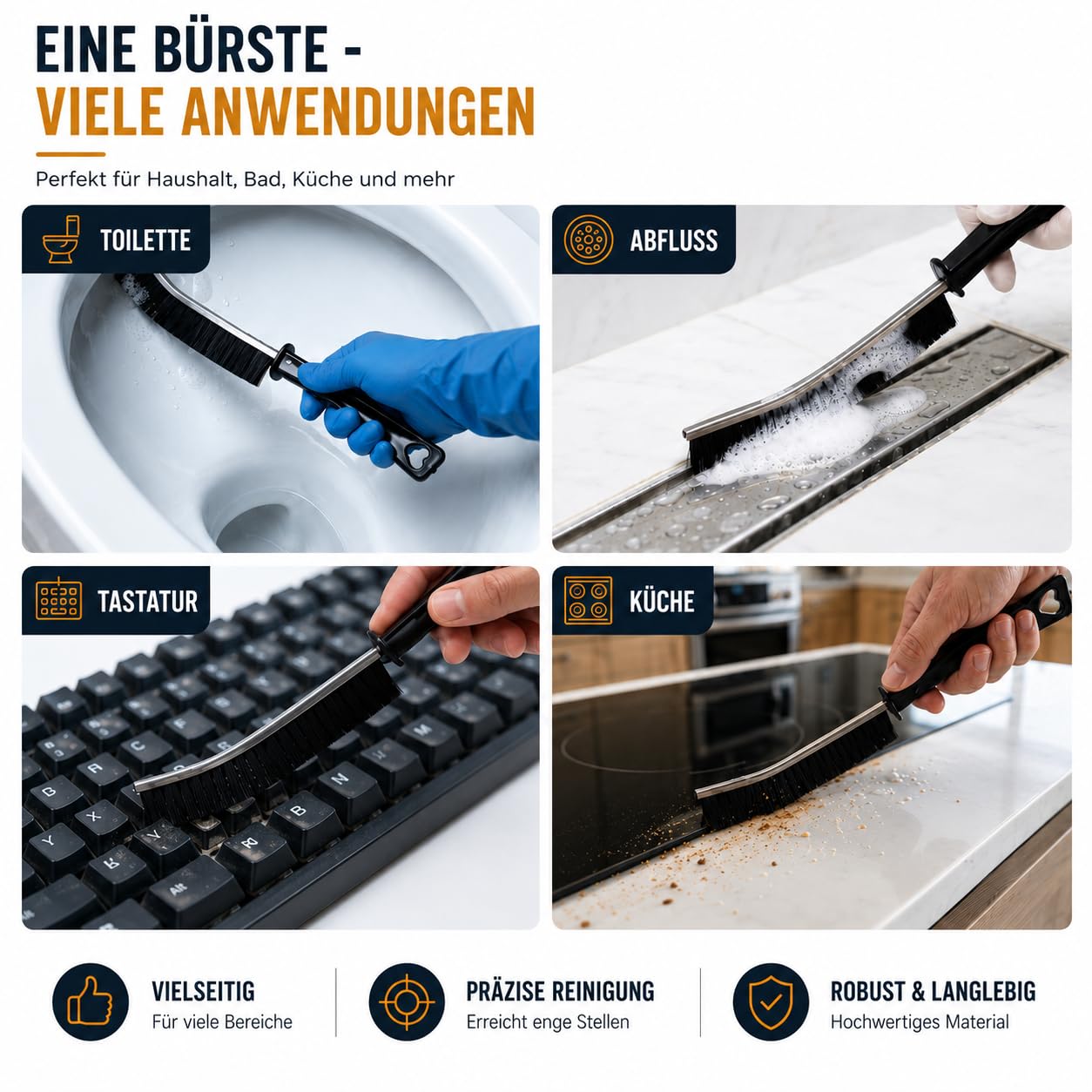 PaaoRoaru Fugenbürste Hartborsten, Multifunktionale Spaltreinigungsbürste, Fugenreiniger für Fugen und Ecken, Fliesen, Bad, Küche 3