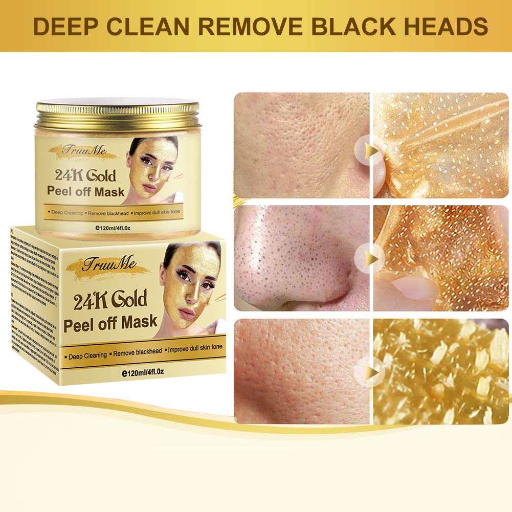 Gold Facial Mask, Peel off Mask, Blackhead Remover Mask with 24K Gold Extract, Anti-Aging, Deep Cleansing Blackhead ＆ Acne Scars, Dirt ＆ Oil, Repairs Uneven Skin Tone : Beauty