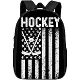 ALIFAFA Ice Hockey School Backpack for Boys/Girls 17 Inch Black Boy Backpack, Retro Hockey American USA Flag Casual Daypack Sports Backpack Bookbags for Men Women Teens Boys Girls