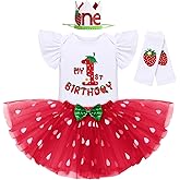 IDOPIP Baby Girls Strawberry 1/2 1st 2nd 3rd Birthday Outfit Romper Tutu Skirt Headband Leg Warmers for Cake Smash Photoshoot