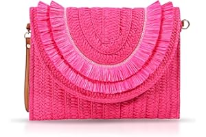 QTKJ Crossbody Bags for Women, Straw Clutch Purses, Bohemian Handmade Woven Envelope Package, Tassel Handbags for Women