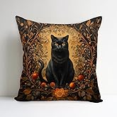 YOU FOUND ME William Morris Abstract Vintage Black Cat Design Throw Pillow Cover Home Decor, Art Deco Pillowcase Cushion Cover for Bed Sofa Living Room, Indoor and Outdoor 18x18inch (Black Cat2)