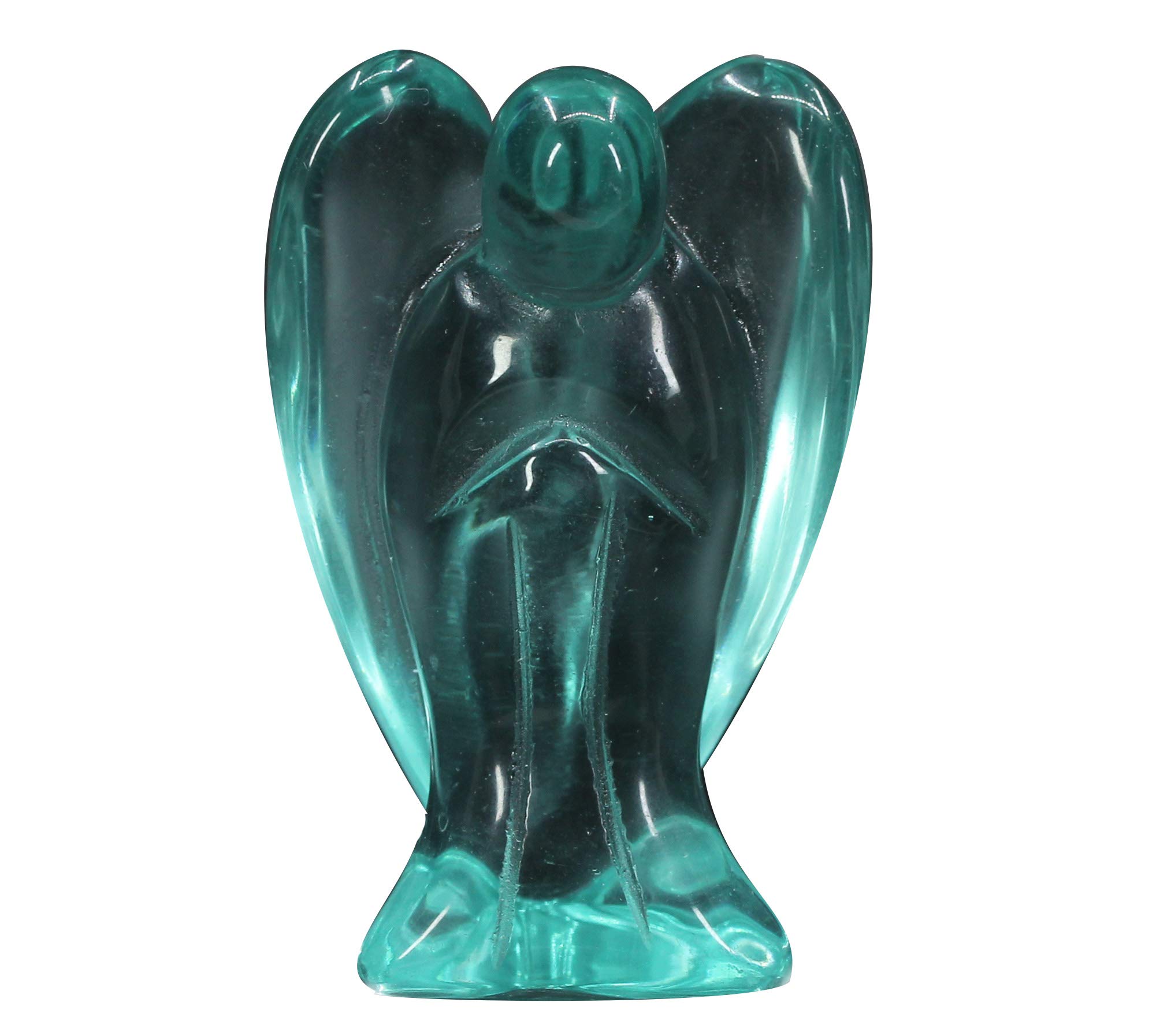 CHENYUE Synthetic Green Clear Glass Gemstone Peace Angel Pocket Guardian Healing Statue 2 Inch
