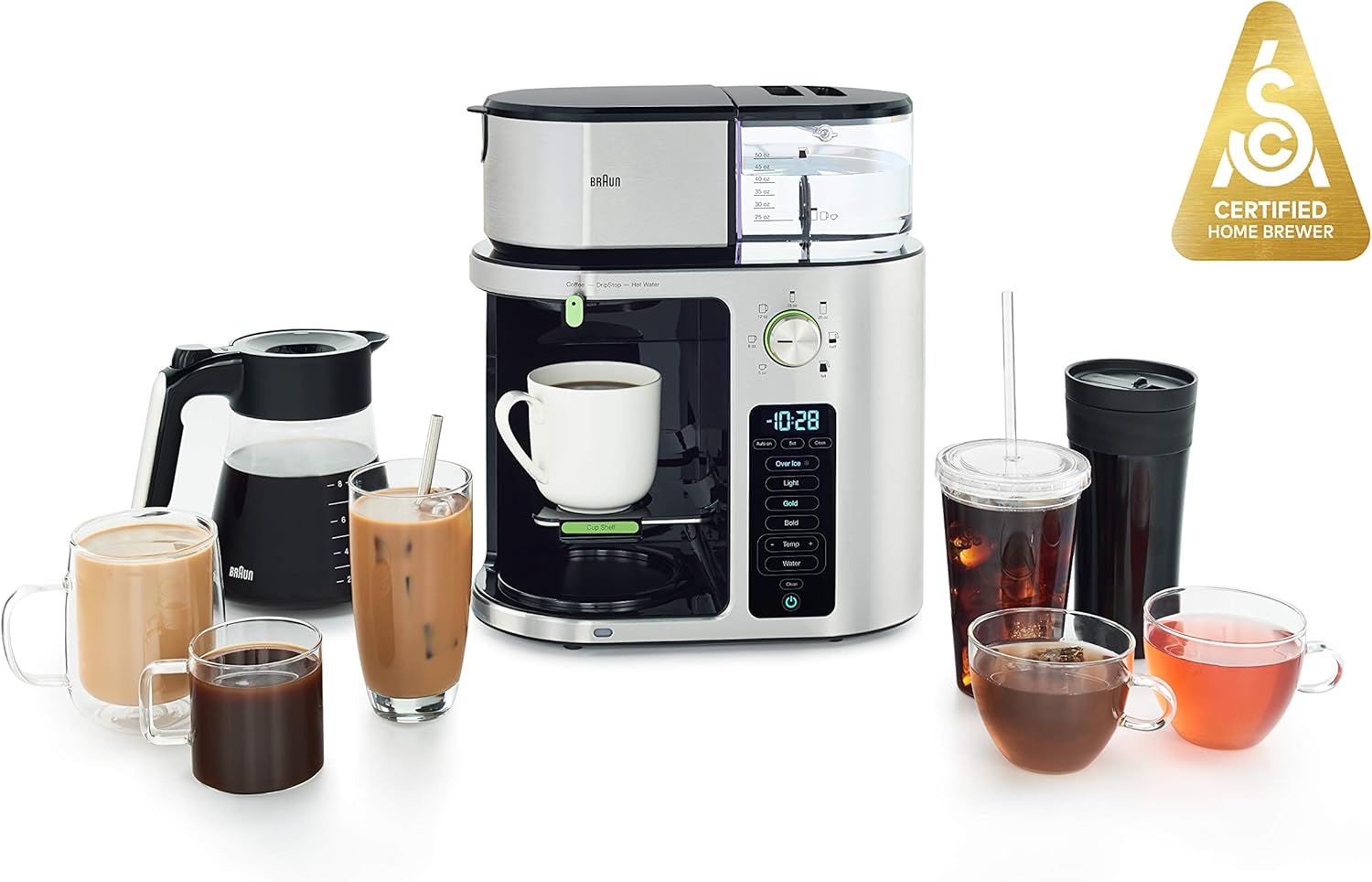 Amazon Com Braun Multiserve Coffee Machine 7 Programmable Brew Sizes 3 Strengths Iced Coffee Hot Water For Tea Glass Carafe 10 Cup Stainless Steel Kf9170si Kitchen Dining