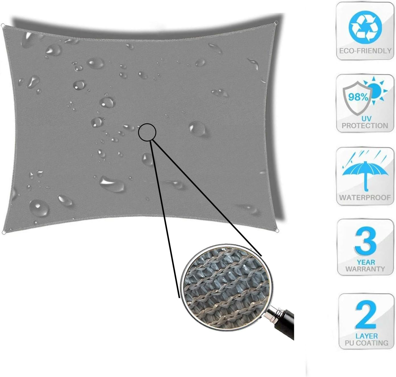 GLORYA Shade Sail - 8' x 10' Rectangle UV Block Shade Cloth - Water & Air Permeable Awning - Permeable Canopy Pergolas Top Cover for Outdoor Patio Garden Grey