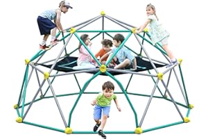 SYBRIOKA 12FT Climbing Dome Tower with Hammock Canopy, Outdoor Geometric Dome Climber for Kids Toys, Jungle Gym Playground Backyard Play Equipment, Geometric Dome Supporting 1000 LBS (12FT Silver)
