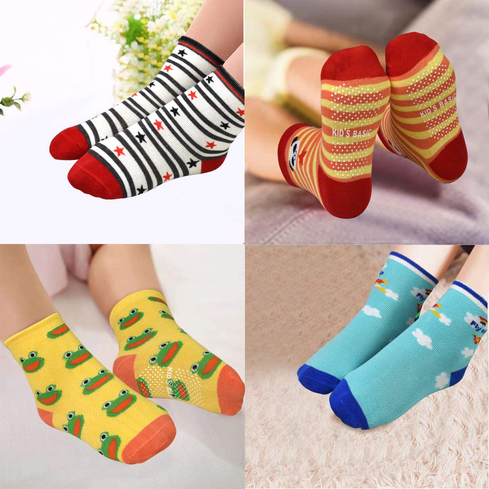 SkiBeaut Toddlers Kids Non Slip Socks Grips Sticky Slippery Crew Socks for 1-7 Years Old 12 Pairs Children Boys Girls Socks