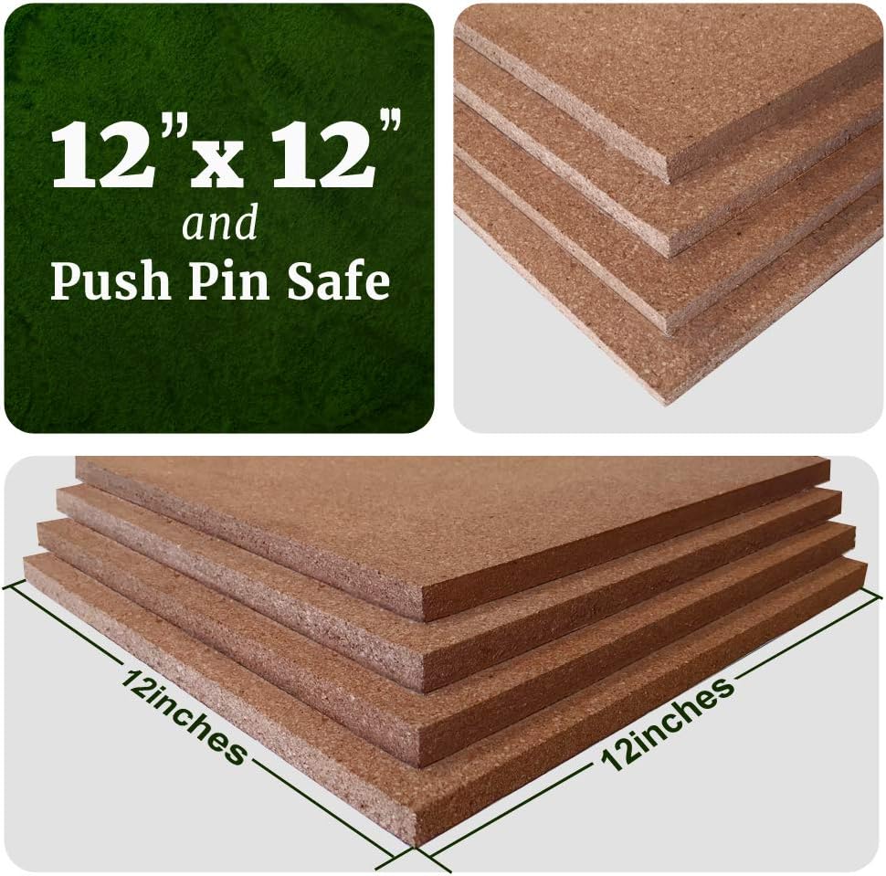 Premium Cork Tiles 12"x12" - 1/2" Thick Cork Boards for Walls - 4 Pack - Ultra Strong Self Adhesive Backing - Bulletin Board - Mini Wall : Office Products