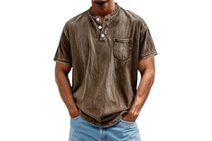 YSERB Distressed Henley Shirts for Men Acid Washed Oversized T Shirts Short Sleeve Summer Tops Stylish Vintage Plain Tees