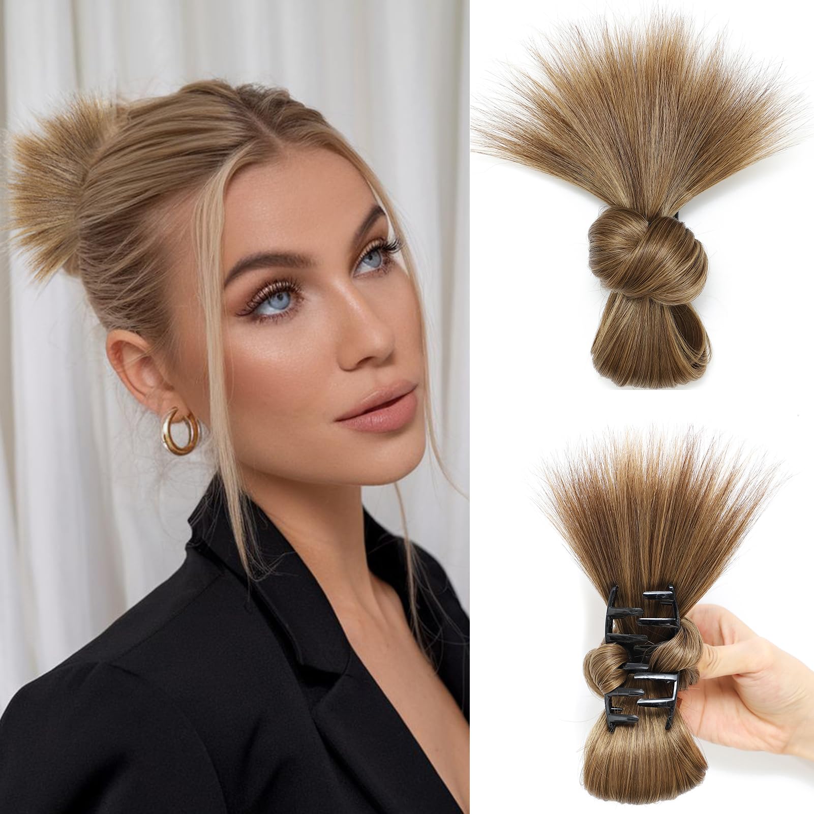 Photo 1 of XCHJH Clip-On Feathered Bun Wig, Messy Bun Clip in Hair Piece,2025 New Hgyugrf Messy Bun Hair Piece