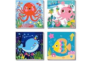 gganmtere 4PC Cute Animals Framed Paint by Numbers Kit for Adult Beginner, DIY Adult Paint by Numbers Kits on Canvas, Oil Acrylic Paint by Number Kits with Frame for Home Wall Decor 8X8 inch