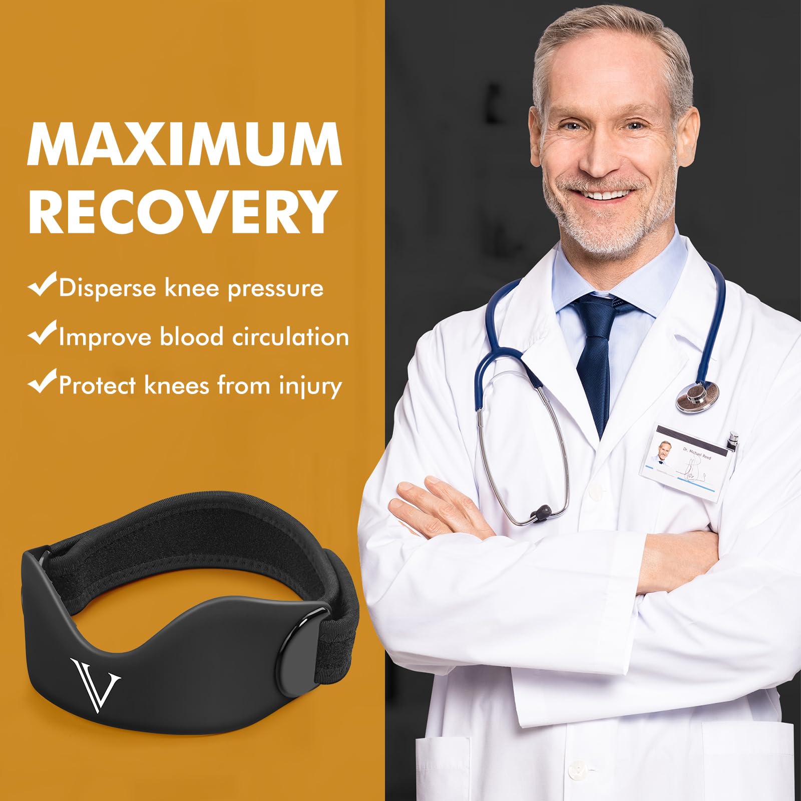 Silicone Patellar Tendon Support Strap 2-Pack, Knee Brace for Women & Men, Adjustable Non-Slip Patella Band Support for Running Basketball (Black)