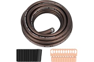 4 Gauge Wire (15FT Black) SGANGCAR True Spec Power Ground Wire Cable with 10 Lugs, 10 Heat Shrink Wrap,Copper Clad Aluminum CCA,for Power/Auto,Amplifier,Car Audio Speaker,Ground Cable