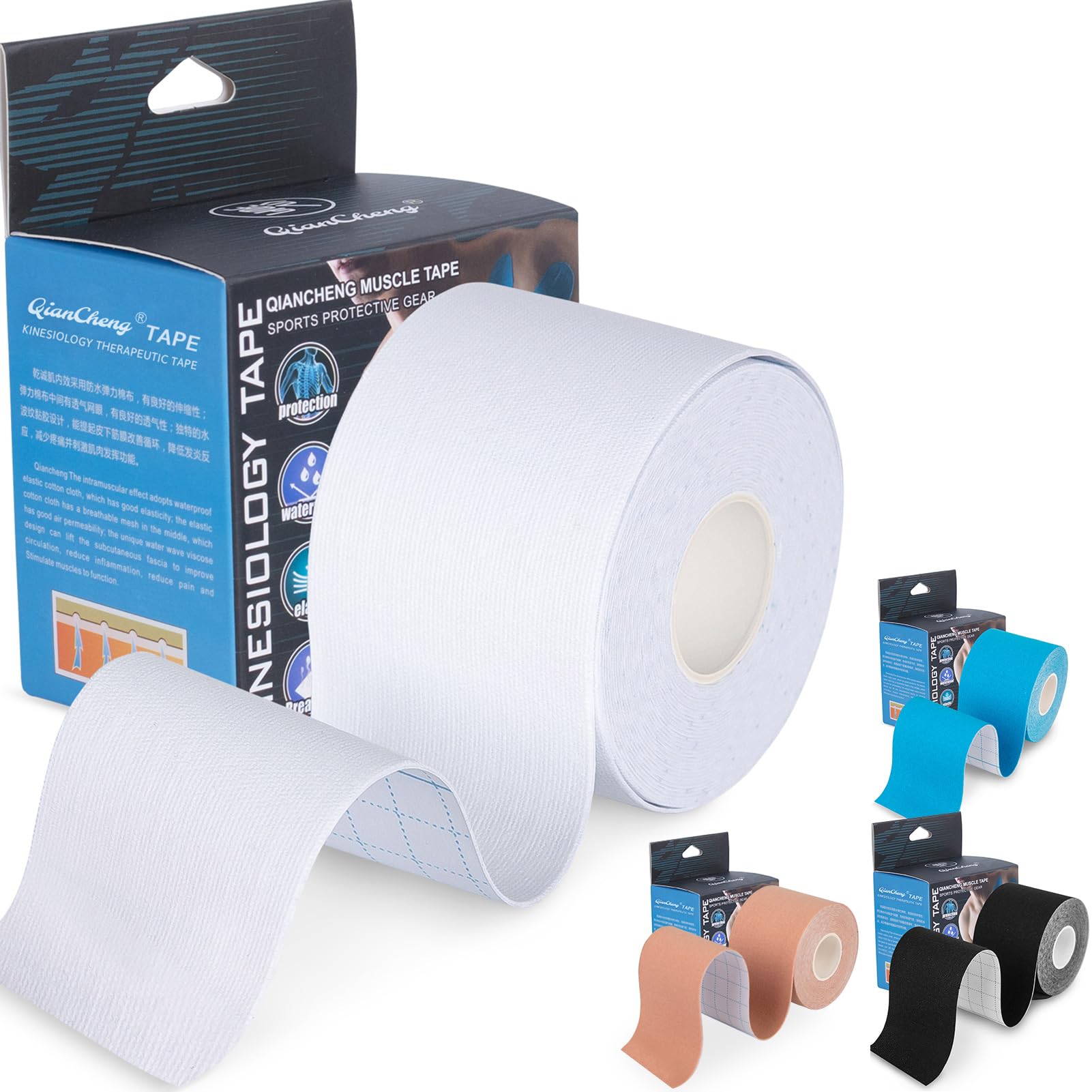 Kinesiology Tape for Sports Athletes - 16 FT Waterproof Athletic Tape for The Knee, Elbow and Shoulder Muscles, etc. (White,5 cm) — image 1