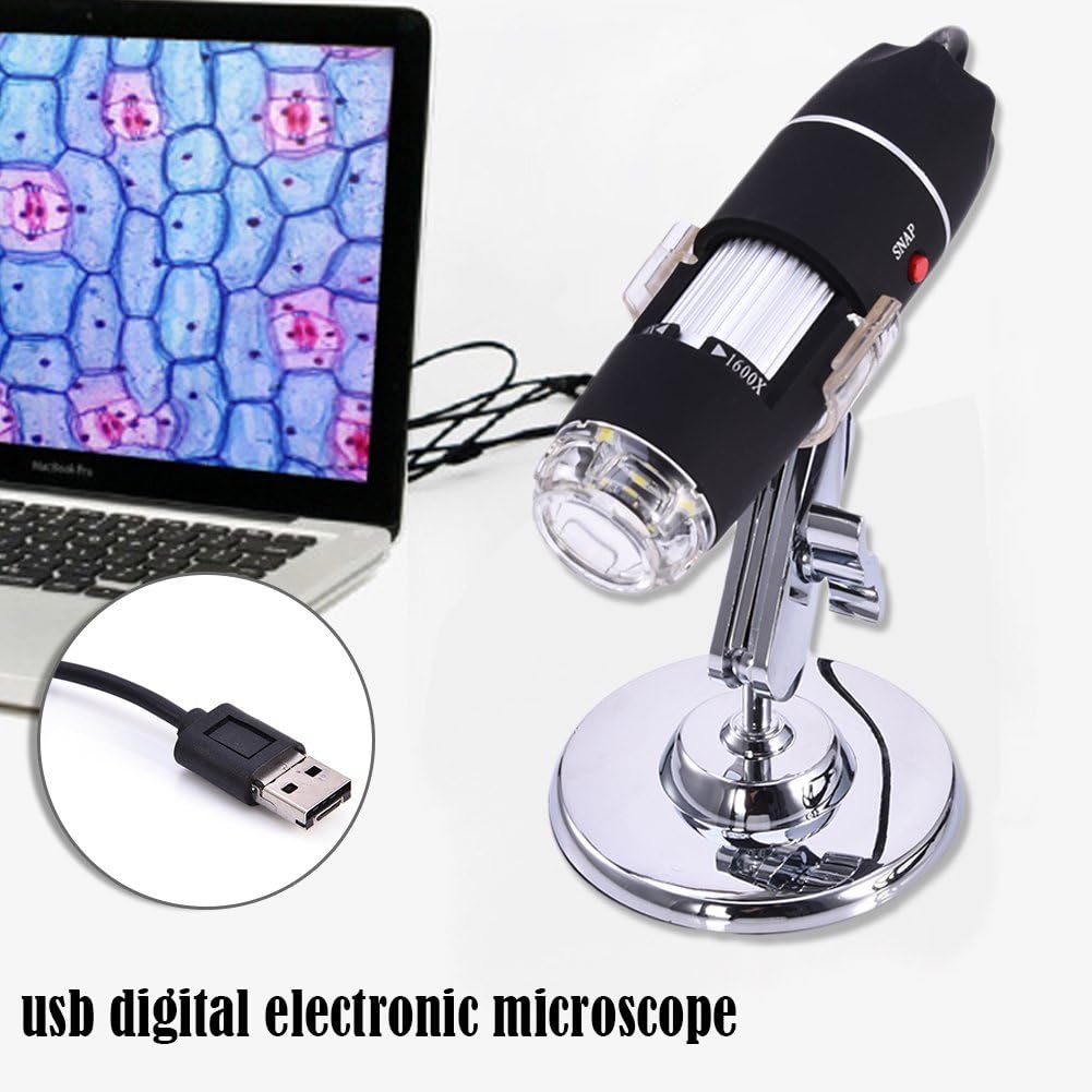 Luerme USB 2.0 Digital Microscope 1600X Magnification Electronic Endoscope Magnifier 2MP 8 LED Mini Camera with OTG Adapter and Metal Stand Compatible for Mac Window 7 8 10 Android Linux