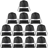 KUUQA 12 Pcs Drawstring Backpack Bag Bulk Reflective Backpack Black String Bags Cinch Sack Backpack for Team Yoga Sport Gym Traveling