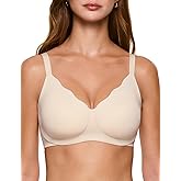 Lehoba Women's Wireless Push Up Bra Scalloped No Underwire Comfortable Bras Full Coverage Seamless Tshirt Everyday Bralettes