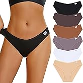 FINETOO Womens Underwear Cotton Bikini Rib Cheeky Panties Sexy V-shaped Waistband Hipster