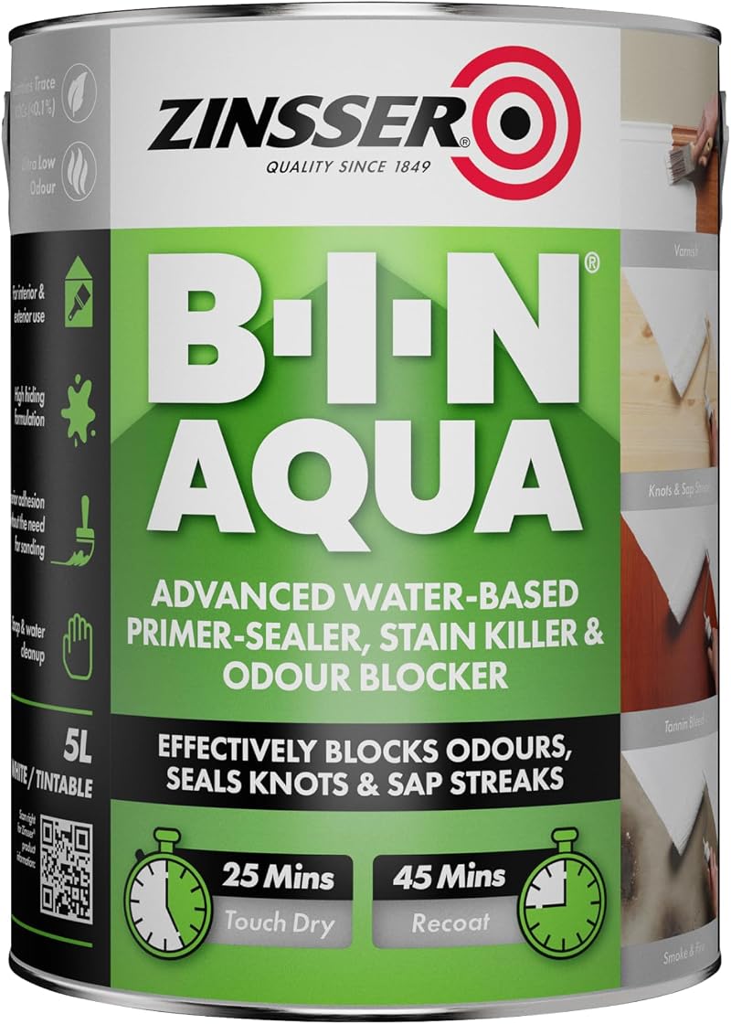 Zinsser B-I-N AQUA 5L Water Based Primer Sealer Stain Blocker