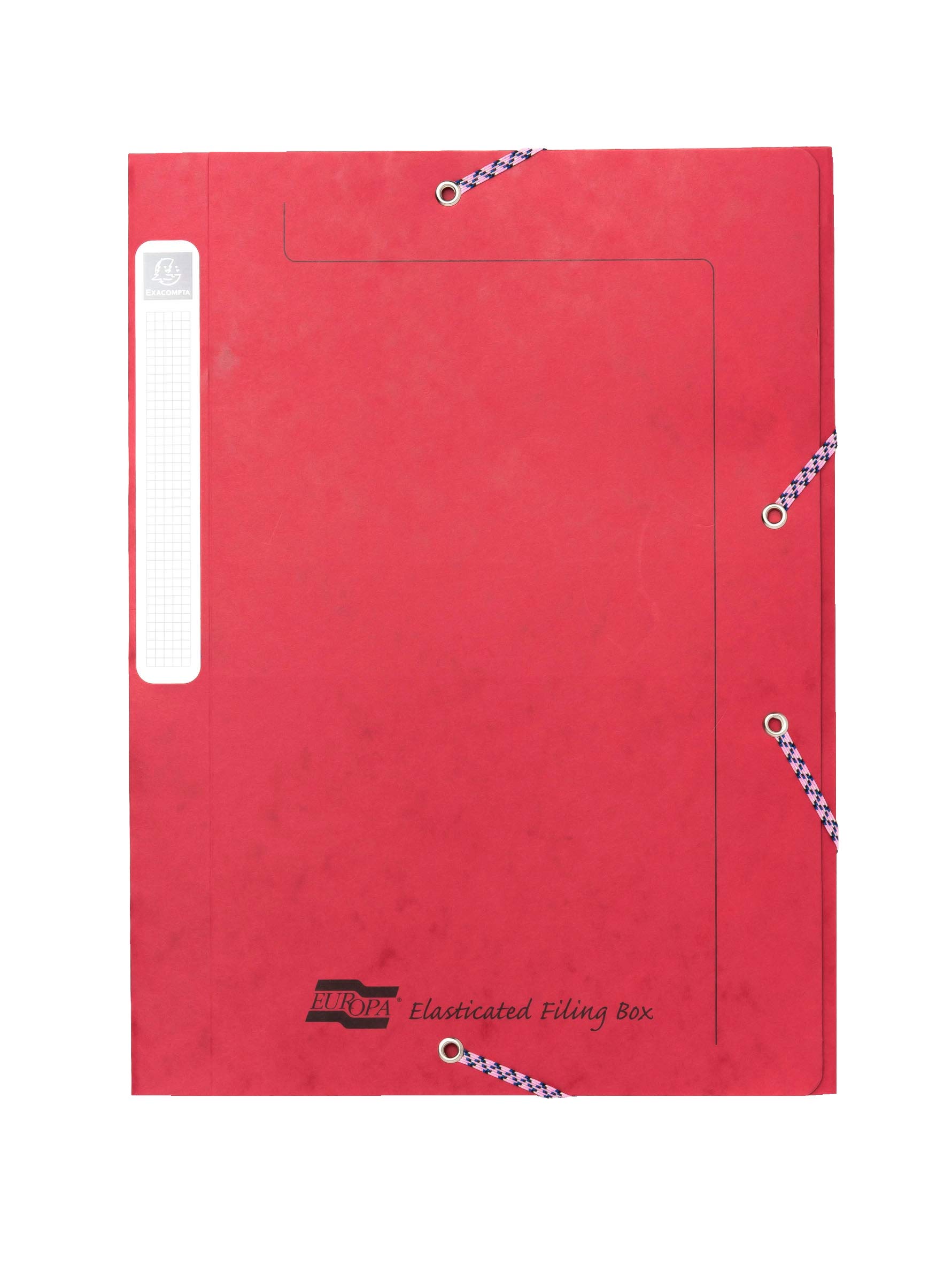 Exacompta - Ref 5268Z - Europa - Elasticated Filing Box, A4, 25mm Spine, Holds A4 Documents, Flat-Packed for Storage, Easy Assembly, Secure Elastic Straps, Spine Label - Red