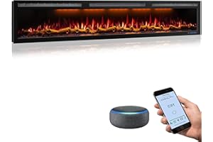 Mystflame 95 Inch WiFi-Enabled Electric Fireplace Inserts & Wall Mounted, Slim Electric Fireplace Heater, 750/1500w, Adjustable Flame Color, Remote Control & Touch Screen, Logs & Crystals, Black