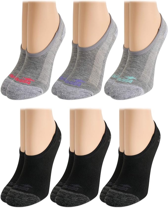 Avia Women's Cushioned No Show Liner Socks (6 Pack), Grey/Assorted