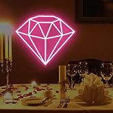 Diamond Neon Sign for Wall Decoration, Glowing Neon Sign, Adjustable Brightness Shining LED Sign Night Light for Man Cave Bedroom, Wedding, Living Room, Party, Bar, Office Decoration-Pink