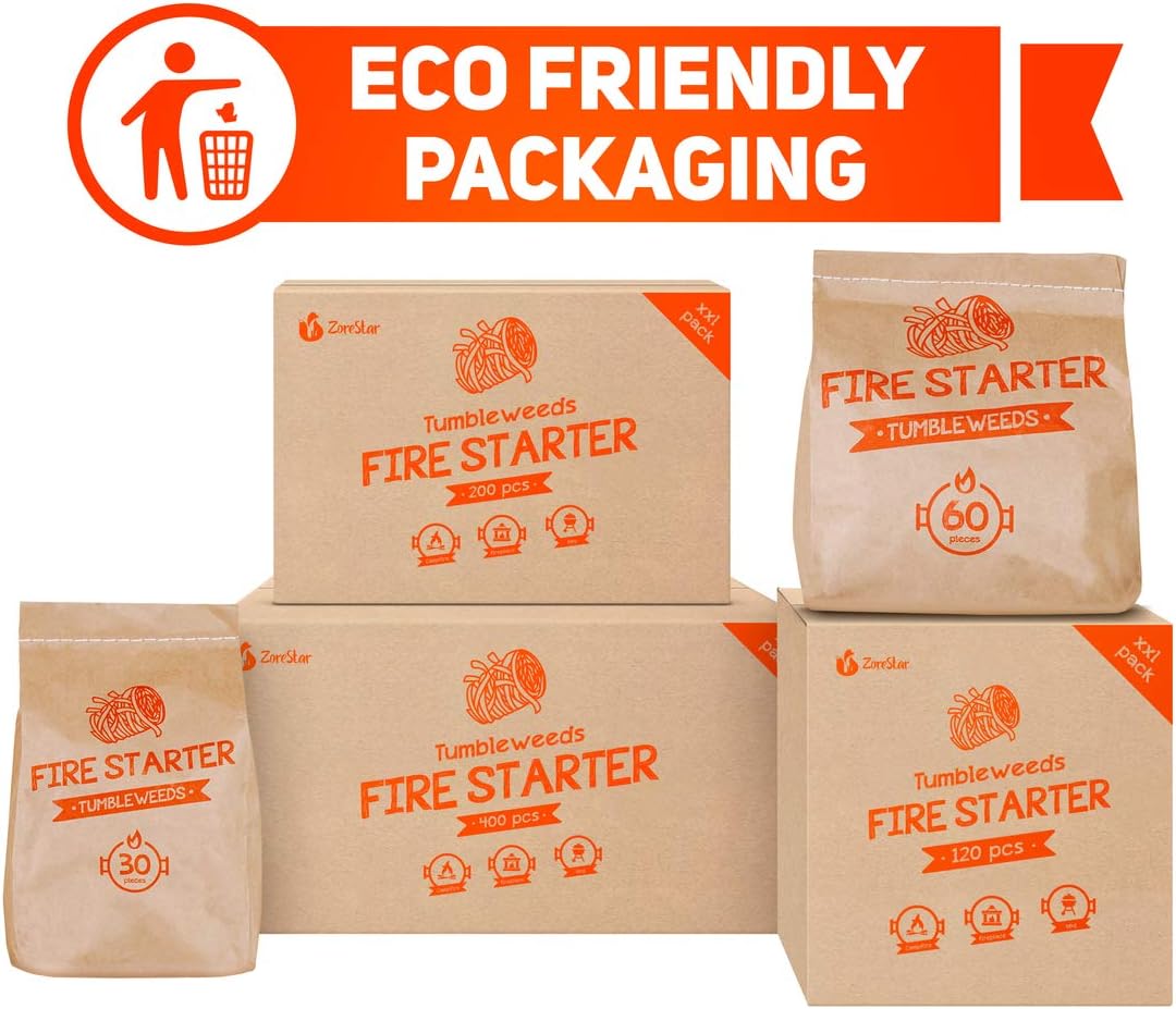 Tumbleweeds fire Starter 60pc XXL Size - Сharcoal fire Starters - Better Than Lighter Cubes and Firestarter Squares for Indoor Fireplace, Camping, Grill : Garden & Outdoor