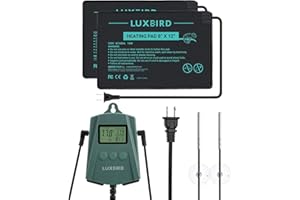 Luxbird Reptile Heating Pad 8x12 Inch with Dual Output Reptile Thermostat LB-2SC Combo Set Under Tank Terrarium Heating Mat for Turtles, Lizards, Frogs, and Other Reptiles