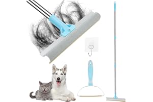 CEUKU 2 Pcs Pet Hair Removal Tool, Carpet Rake for Pet Hair Removal, Uproot Clean Pet Hair Rake with 56'' Adjustable Long Handle, 2 in 1 Reusable Carpet Lint Brush & Carpet Rake for Rugs, Couch, Cat Towers