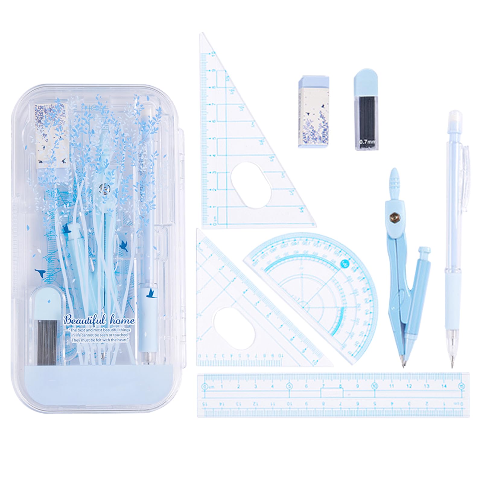 8 Pcs Geometry Set, Geometry Compass Set School Drawing Compass and Protractor Set for School Students Maths and Home Education(Blue)
